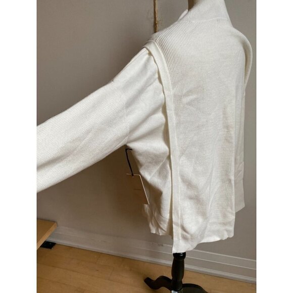 𝅺halogen BNWT sz Large womens Ivory ribbed sweater NEW mock neck button detail - Picture 5 of 9